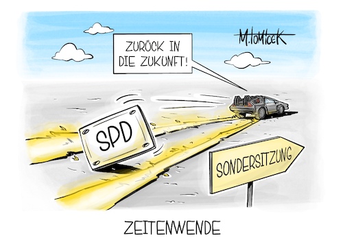 Cartoon: Zeitenwende (medium) by Mirco Tomicek tagged spd,sondersitzung,wahl,wahlen,wahlniederlage,wahlniederlagen,landtagswahlen,landtagswahl,koalition,regierung,zurück,in,die,zukunft,karikatur,cartoon,pressekarikatur,mirco,tomicek,spd,sondersitzung,wahl,wahlen,wahlniederlage,wahlniederlagen,landtagswahlen,landtagswahl,koalition,regierung,zurück,in,die,zukunft,karikatur,cartoon,pressekarikatur,mirco,tomicek