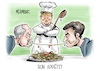 Cartoon: Bon Appetit (small) by Mirco Tomicek tagged olaf,scholz,emmanuel,macron,paris,frankreich,amtseinführung,donald,trump,usa,amerika,us,präsident,wirtschaft,bundeskanzler,essen,karikatur,pressekarikatur,cartoon,mirco,tomicek