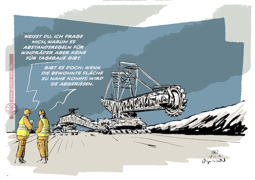 Cartoon: Abstandsregeln (medium) by Guido Kuehn tagged windkraft,braunkohle,laschet,nrw,rwe,lützerath,fff