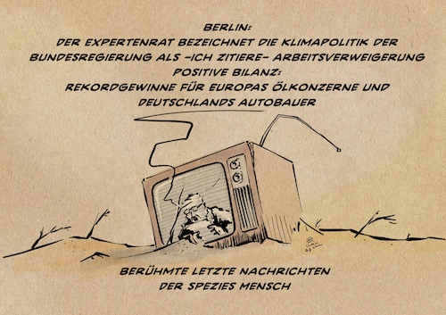 Cartoon: Berühmte letzte Nachrichten (medium) by Guido Kuehn tagged klimarat,klimapolitik,ampel,experten,klimakatastrophe,klimarat,klimapolitik,ampel,experten,klimakatastrophe