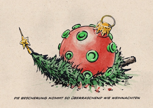 Cartoon: Bescherung droht (medium) by Guido Kuehn tagged corona,covid,weihnachten,bescherung,lockdown,corona,covid,weihnachten,bescherung,lockdown