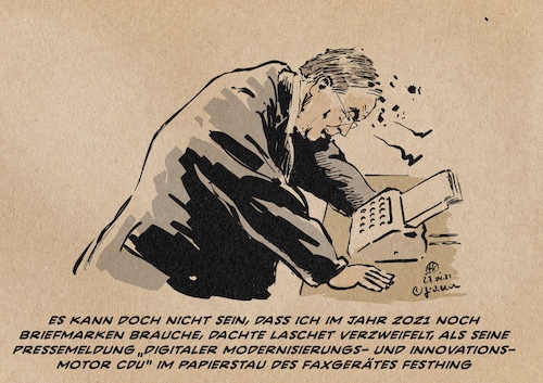 Cartoon: Der Modernisierer (medium) by Guido Kuehn tagged laschet,cdu,innovation,modernisierung,digitalisisierung,laschet,cdu,innovation,modernisierung,digitalisisierung