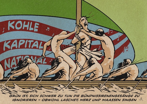 Cartoon: Die Bündnissirenen (medium) by Guido Kuehn tagged grüne,laschet,maaßen,merz,grüne,laschet,maaßen,merz