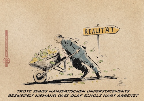 Cartoon: Hanseatisches Understatement (medium) by Guido Kuehn tagged scholz,witz,reichtum,scholz,witz,reichtum