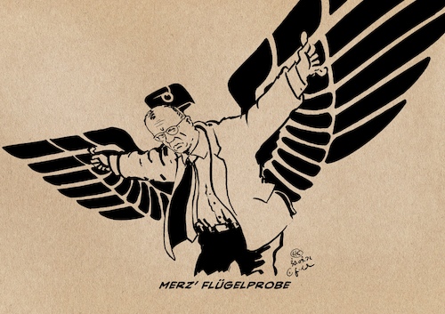 Cartoon: Merz Flügelprobe (medium) by Guido Kuehn tagged merz,union,cdu,nazis,afd,merz,union,cdu,nazis,afd