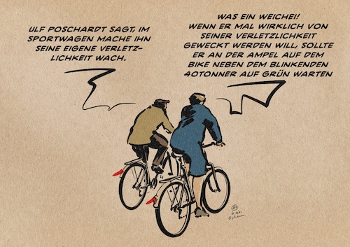 Cartoon: Poschardts Verletzlichkeit (medium) by Guido Kuehn tagged poschardt,mobilität,fahrrad,poschardt,mobilität,fahrrad