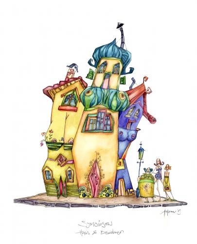 Cartoon: Symbiose Haus- Bewohner (medium) by Jörg Halsema tagged haus,frauen,girl,symiose