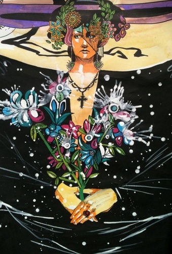 Cartoon: Death of Art (medium) by joellestoret tagged face,woman,flowers,funeral,party