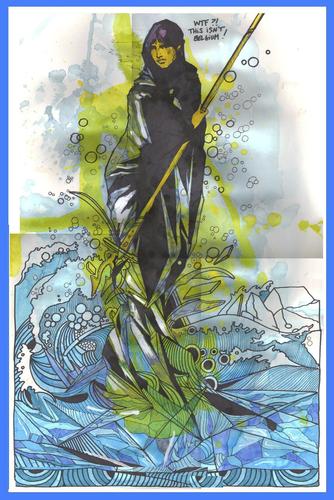 Cartoon: Poseidons Adventures (medium) by joellestoret tagged water,poseidon,ocean,cold,ice,iceberg,north,pole,blue,markers,colors