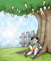 Cartoon: boy reading under the tree (small) by jayson arellano tagged reading