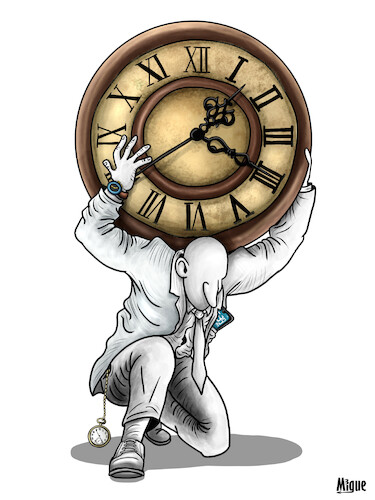 Cartoon: Modern slaves of time (medium) by miguelmorales tagged time,slave,modern,work,spend,job,time,slave,modern,work,spend,job