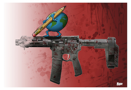 Cartoon: No war (medium) by miguelmorales tagged no,war,weapon,earth,erase,no,war,weapon,earth,erase