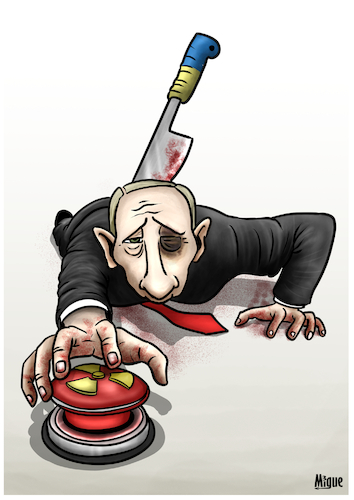 Cartoon: Wounded and dangerous (medium) by miguelmorales tagged putin,war,ukraine,nuclear,threat,russia,conflict,putin,war,ukraine,nuclear,threat,russia,conflict