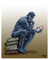 Cartoon: The Thinker (small) by miguelmorales tagged social,networks,book,thinker,rodes,reading,facebook,twitter,library,libros,lecturas,redes,sociales