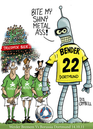 Cartoon: Bend-er it like Beckham! (medium) by campbell tagged football,bender,bremen,werder,dortmund,borussia