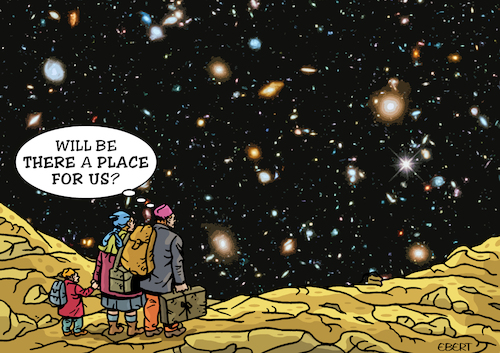 Cartoon: A place for migrants (medium) by Enrico Bertuccioli tagged universe,jameswebb,telescope,space,migrants,immigrants,global,crisis,political,policy,government,homeland,home,refugee,europe,intolerance,racism,border,borders,international,safety,security,violence,society,rights,humanbeings,universe,jameswebb,telescope,space,migrants,immigrants,global,crisis,political,policy,government,homeland,home,refugee,europe,intolerance,racism,border,borders,international,safety,security,violence,society,rights,humanbeings