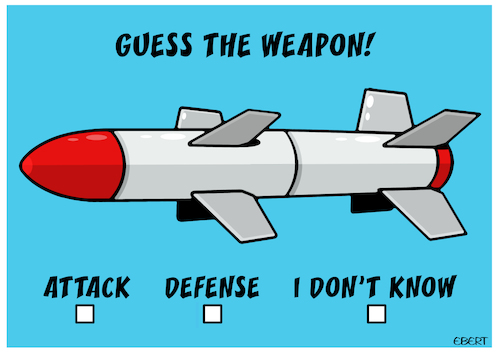 Cartoon: Guess the weapon! (medium) by Enrico Bertuccioli tagged weapons,war,debate,political,social,attack,defense,crisis,deadly,safety,security,information,misinformation,disinformation,media,economy,money,business,military,army,victims,warvictims,weapons,war,debate,political,social,attack,defense,crisis,deadly,safety,security,information,misinformation,disinformation,media,economy,money,business,military,army,victims,warvictims