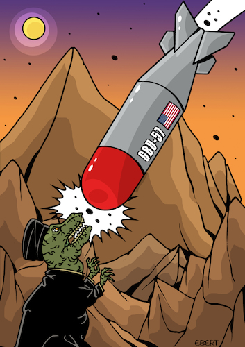 Cartoon: IRANnosaurus Rex-at risk of exti (medium) by Enrico Bertuccioli tagged iran,israel,iranisraelwar,khamenei,netanyahu,usa,unitedstates,trump,war,worldwar,nuclearbomb,nuclearmenace,atomicbomb,bunkerbuster,peace,destruction,devastation,armageddon,political,politicalcartoon,politicalcartoons,editorialcartoon,iran,israel,iranisraelwar,khamenei,netanyahu,usa,unitedstates,trump,war,worldwar,nuclearbomb,nuclearmenace,atomicbomb,bunkerbuster,peace,destruction,devastation,armageddon,political,politicalcartoon,politicalcartoons,editorialcartoon