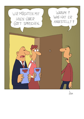Cartoon: über Gott sprechen (medium) by Tim Posern tagged gott,zeugen,jehovas,glaube,atheismus