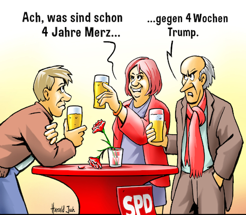 Cartoon: Gute Nacht Deutschland (medium) by Harald Juch tagged harald,juch,bundestagswahl,2025,trump,friedrich,merz,wahlsieg,cdu,spd,frust