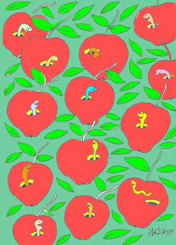 Cartoon: organic farming (medium) by yasar kemal turan tagged worm,apple,drug,agriculture