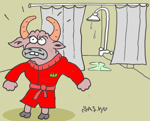 Cartoon: bathrobe (medium) by yasar kemal turan tagged bathrobe