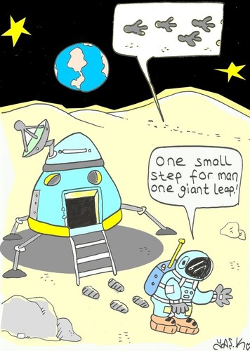 Cartoon: detail!!! (medium) by yasar kemal turan tagged ufo,aliens,human,world,space,astronaut,apollo18,moon,step,big