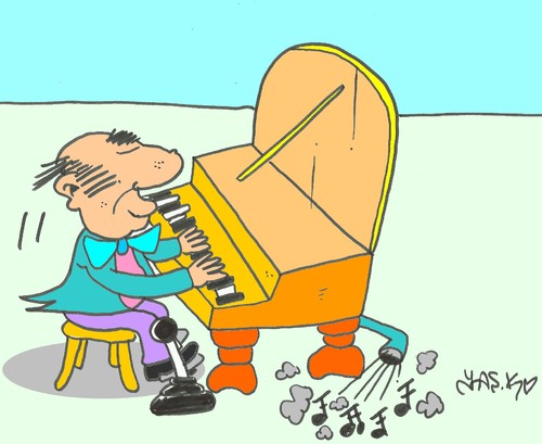 Cartoon: piano (medium) by yasar kemal turan tagged music,exhaust,note,piano,car