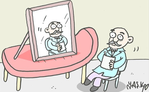 Cartoon: confrontation (medium) by yasar kemal turan tagged psikoloji,terapi,psikiyatrist,confrontation,mirror,psychiatry