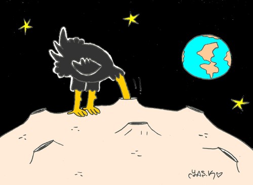 Cartoon: curiosity (medium) by yasar kemal turan tagged curiosity,moon,ostrich