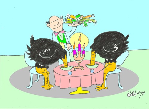 Cartoon: dinner (medium) by yasar kemal turan tagged food,ostrich,dinner
