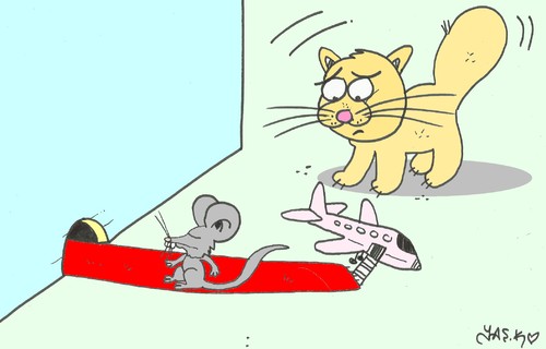 Cartoon: first class (medium) by yasar kemal turan tagged first,class,mouse,cat,aircraft,red,carpet
