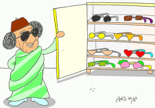 Cartoon: glasses (medium) by yasar kemal turan tagged gaddafi,kaddafi,glasses
