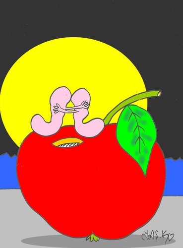 Cartoon: good night (medium) by yasar kemal turan tagged worm,apple,founded,night,good,love