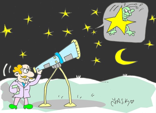 Cartoon: hide (medium) by yasar kemal turan tagged telescope,ufo,alien,hide