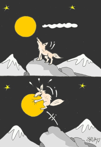 Cartoon: kaparapat (medium) by yasar kemal turan tagged wolf,love,moon,catch