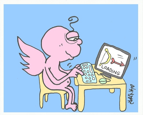 Cartoon: lazy-enter (medium) by yasar kemal turan tagged facebook,computer,internet,eros,valentine,love,loading,lazy