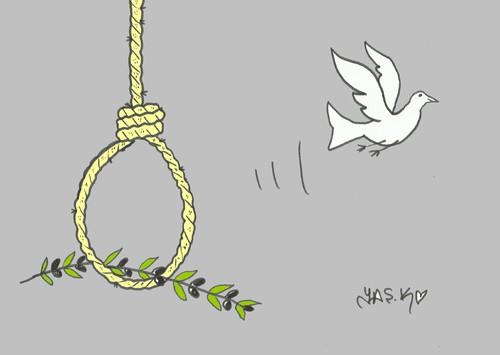 Cartoon: life (medium) by yasar kemal turan tagged life,execution,pigeon,olive,branch,love