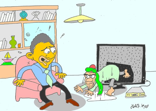 Cartoon: laden 3D (medium) by yasar kemal turan tagged garez,rng,revenge,vdeo,tv,fear,laden,and,obama