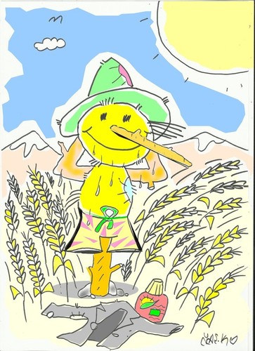 Cartoon: scarecrow (medium) by yasar kemal turan tagged oil,sun,field,scarecrow