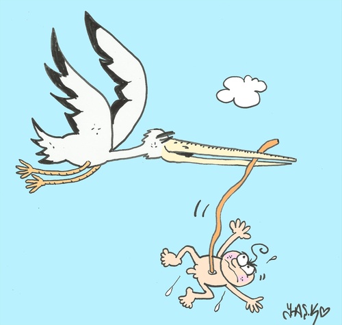 Cartoon: stork novice (medium) by yasar kemal turan tagged stork,novice,baby,love