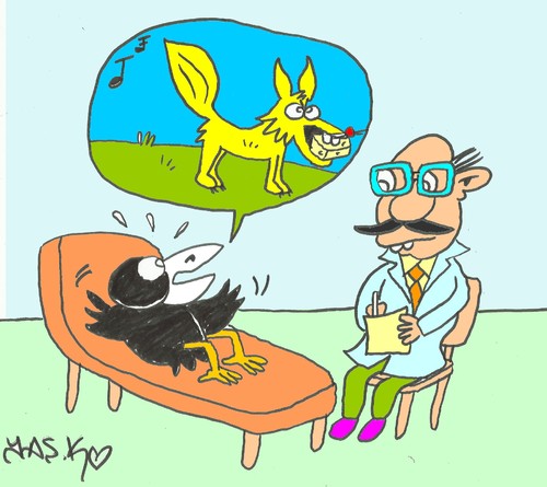 Cartoon: therapy (medium) by yasar kemal turan tagged therapy,fox,crow,cheese,psychology