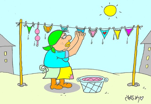 Cartoon: washing (medium) by yasar kemal turan tagged washing,bikini,underpants,love