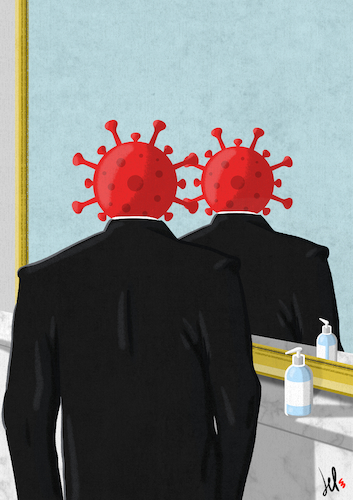 Cartoon: Not to be reproduced (medium) by Emanuele Del Rosso tagged coronavirus,pandemi,virus,vaccine,covid,magritte,coronavirus,pandemi,virus,vaccine,covid,magritte