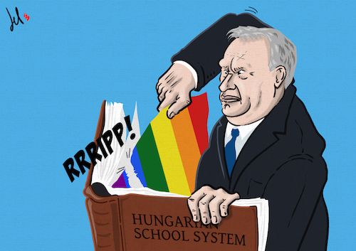 Cartoon: RIP Hungarian school system (medium) by Emanuele Del Rosso tagged hungary,orban,lgbtq,hungary,orban,lgbtq