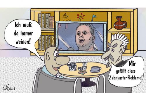 Cartoon: Familie Schlapper sieht fern. (medium) by Lutz-i tagged fernsehen,reklame,rührung,weinen