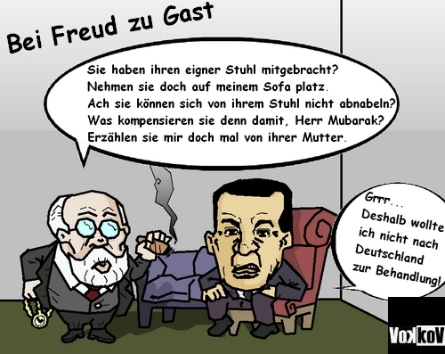 Cartoon: Bei Freud zu Gast - Mubarak (medium) by VokkoV tagged siegmund,freud,mubarak,ägypten,politik,hosni