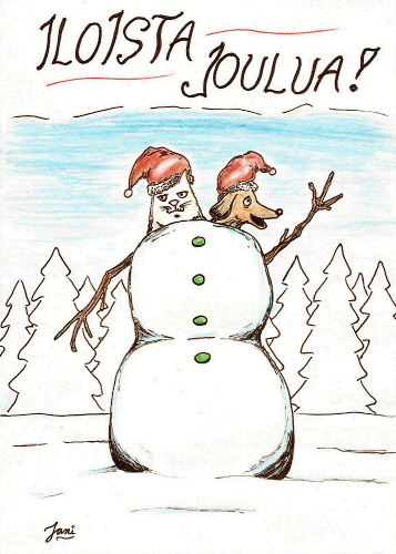 Cartoon: Iloista Joulua (medium) by Jani The Rock tagged snowman,cat,dog,christmas