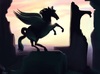 Cartoon: Pegasus (small) by alesza tagged pegasus,sunset,ruins,dark,light,shadow