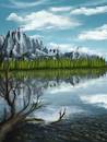Cartoon: Reflections (small) by alesza tagged digital digitalart digitalpainting reflection mountains environment freedom landscape nature painting procreate ipadart wanderlust outdoors tranquility